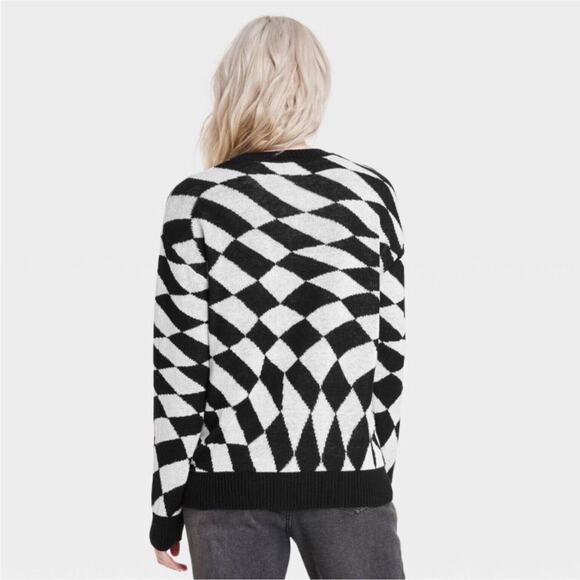 Disney Mickey Mouse Graphic Sweater Women's Size XS Black/White Check Pullover - Picture 10 of 10
